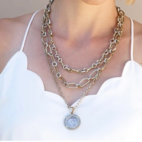 TAT2 Designs Jewelry - TAT2 Designs 3 tier chain maximianus necklace. Antique coins/handmade chains.
